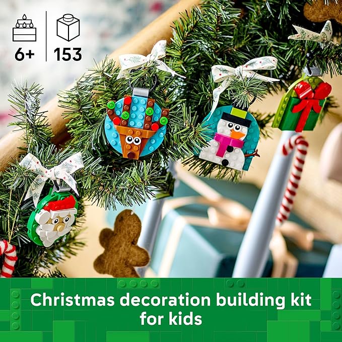 LEGO Christmas Ornament Selection Building Toys - Holiday Crafts for Family, Kids, Boys & Girls, Ages 6+ - Hanging Christmas Decorations for Tree - 40744