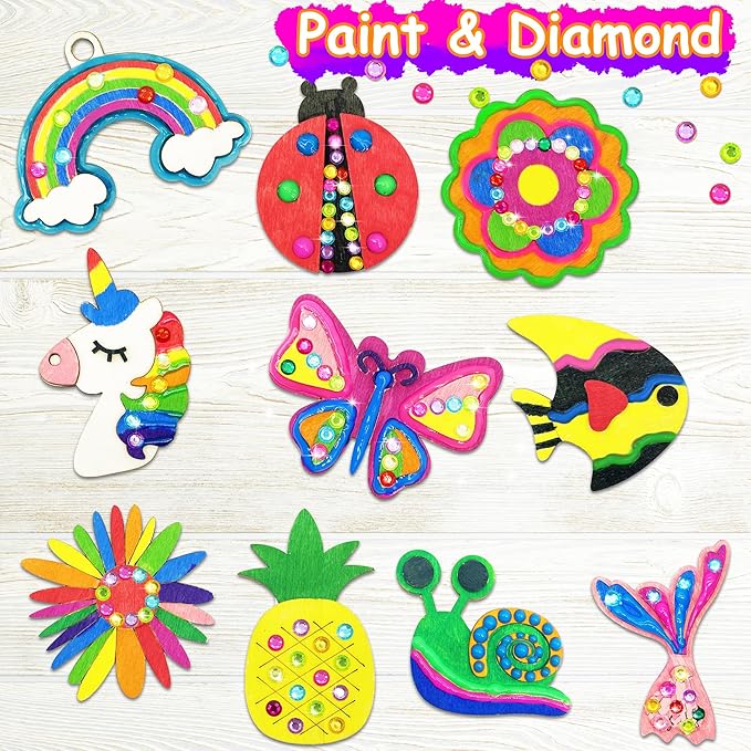 Wooden Magnets Painting Kit - Glow in The Dark - Arts & Crafts Supplies Painting Kit for Kids 4-8 8-12 - Family Crafts and Birthday Christmas Activities, Party Favors for Boys Girls Ages 4 5 6 7 8 9