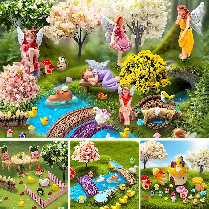 114 Pcs Miniature Fairy Garden Accessories Kit Resin Elves Animal Figurines Decor Micro Landscape Ornaments for DIY Micro Dollhouse