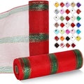 2 Rolls Mesh Ribbon for Wreaths 10 Inch x 30 Foot Wreath Mesh Rolls with Metallic Foil for Easter Christmas Party Wedding Home Decor DIY Craft Projects and Gift Wrapping (Red/Green)