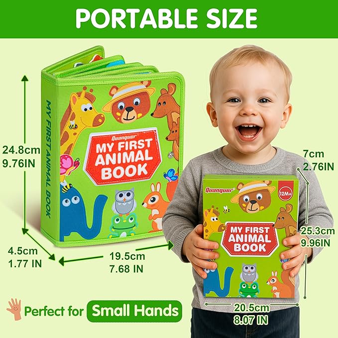 Quanquer Animals Busy Book for Toddlers 1-3 – Montessori Sensory Toys Busy Board for 1 Year Old, Educational Learning Activity Book, Quiet Travel Toy for Car & Airplane, Birthday Gifts for Age 1 2 3