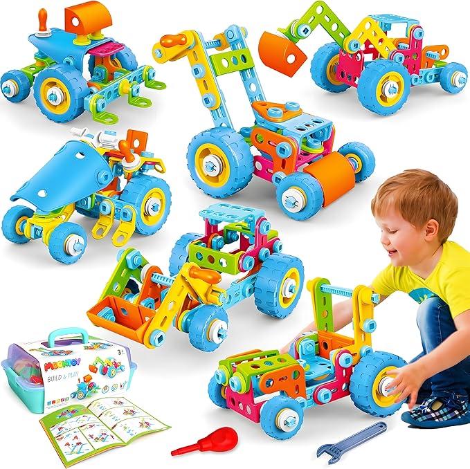 MOONTOY STEM Toys for 3 4 5 6 7 8+ Year Old Boy Easter Gifts Easter Basket Stuffers, Toddler 3-5 Block Stem Kits Building Toys for Kids Ages 4-8 5-7 6-8 4-6 8-12 Erector Set Creative Activities 118pcs