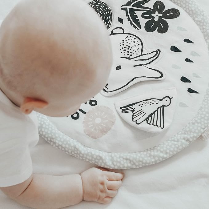 Wee Gallery Meadow Activity Pad Organic Baby Play Mat with Sensory Toys, High Contrast Newborn Essentials Soft Tummy Time Mat for Babies 0-12 Months, Visual and Motor Skill Development Toy