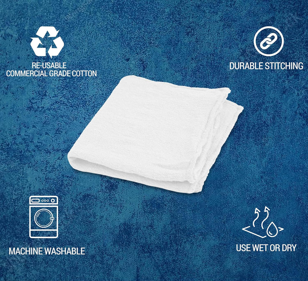 Cotton Shop Towels - Pack of 25 Cleaning Rags 12'' x 14'' - Super Soft and Absorbent Shop Rags for Cleaning House - Multipurpose Towels for Automobiles, Industries, Garage