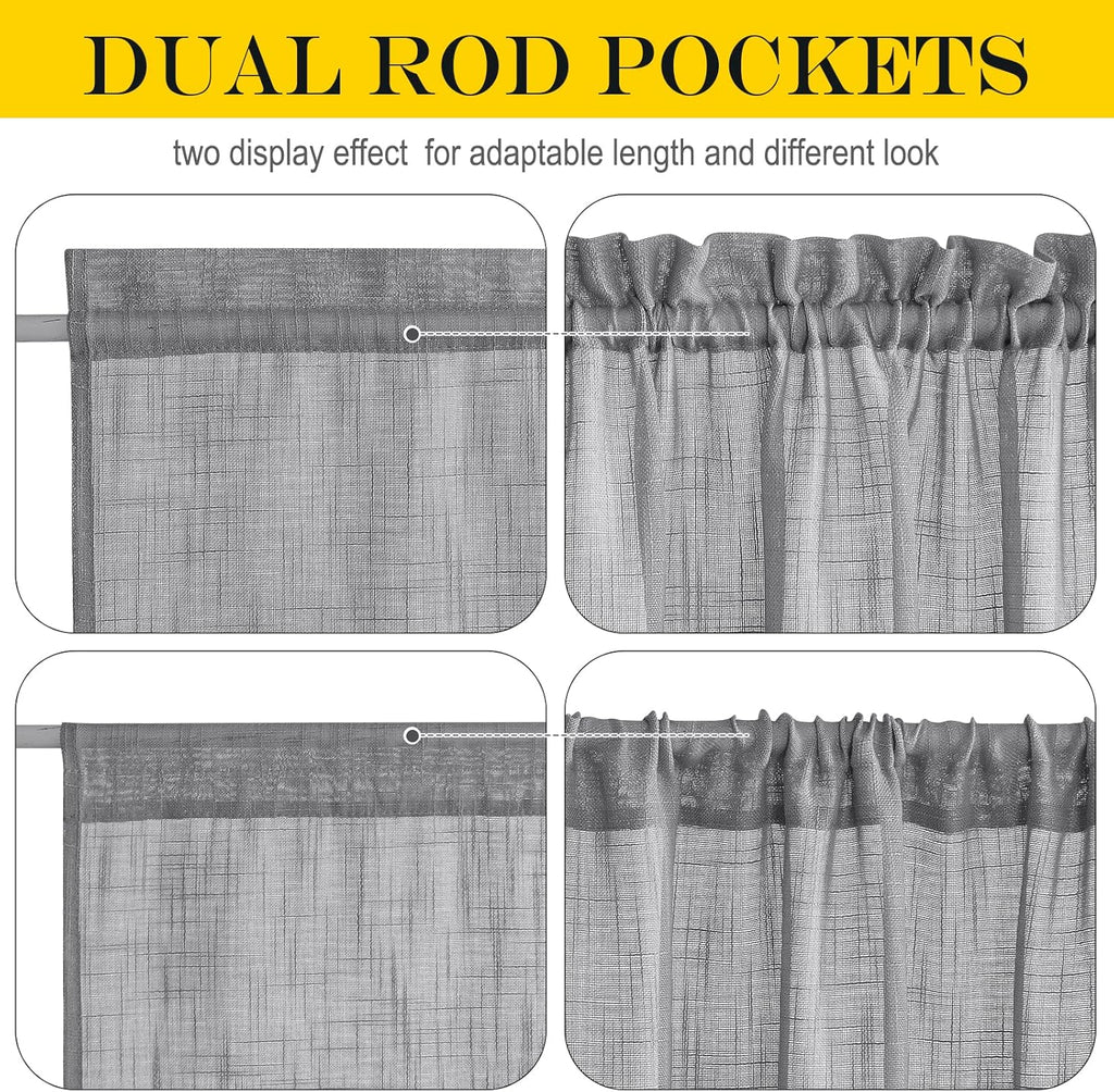 NICETOWN Flax Linen Sheer Door Curtains Privacy French Curtain Light Filgtering Tricia Window Curtain for Patio Sidelight Glass Door, 36 x 72 inches, 1 Panel, Dark Grey