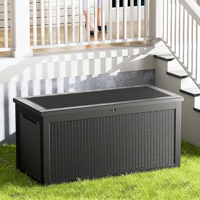 Extra-Large 320 Gallon Outdoor Storage Bin - Waterproof Resin Deck Box for Pool, Patio & Garden, Lockable Outdoor Deck Box for Cushions & Tools, UV-Resistant, Jet Black