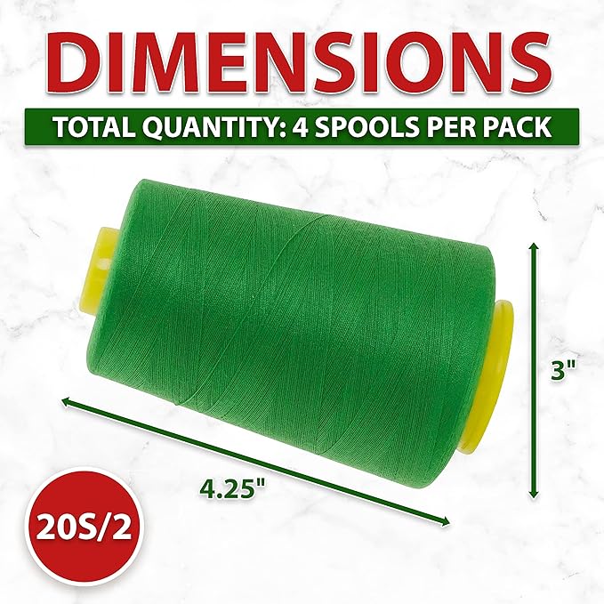Mandala Crafts 4 Pack of Serger Threads Cones Spools - 20S/2 24000 Yards Polyester Green Threads for Sergers Machine and Overlock Quilting Sewing Machine