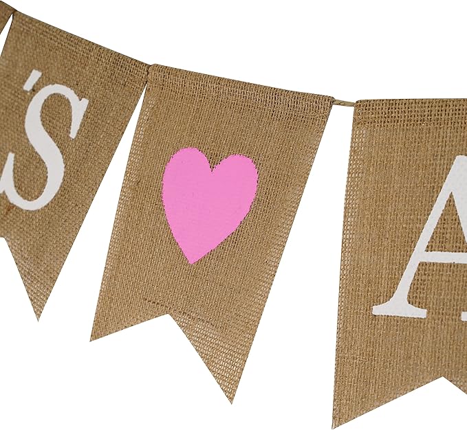MEEDEE Burlap Banner Welcome Baby Girls Banner Rustic Baby Shower Party Favors Decorations Banners and Signs Baby Shower Bunting Pink (3 Pieces)