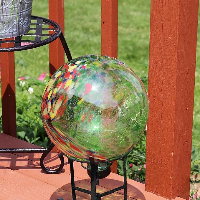 Sunnydaze 10-Inch Gazing Ball for Garden - Glass Gazing Globe for Outside - Garden Orb Yard Decor - Green Artistic