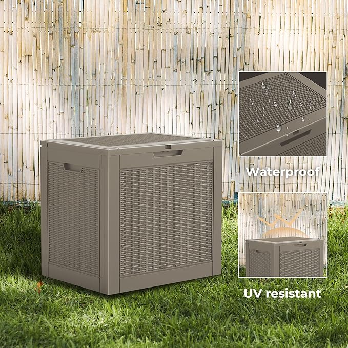 31 Gallon Outdoor Storage Box – Resin Deck Box with Lockable Lid, Waterproof Patio Furniture Storage for Tools, Garden & Yard Organization