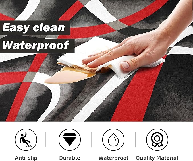 Kitchen Mats for Floor red Kitchen Rugs Modern Abstract Circle Anti Fatigue Kitchen Mats Waterproof Floor Mats Cushioned Non-Skid Standing Mats for Laundry, Office, Set of 2,17.3 x 28+17.3 x 47 Inch