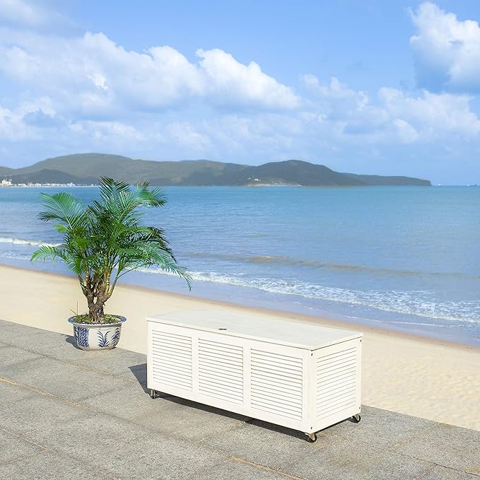 SAFAVIEH Outdoor Elina White Cushion Storage Box