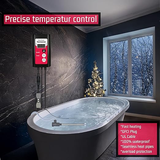 1500W Titanium Submersible Electric Immersion Water Heater with Temp Control & GFCI – Portable Heater for Hot Tubs, Above-Ground Pools, Swimming Pool, baptismal Pools, Spa & Inflatable Pools