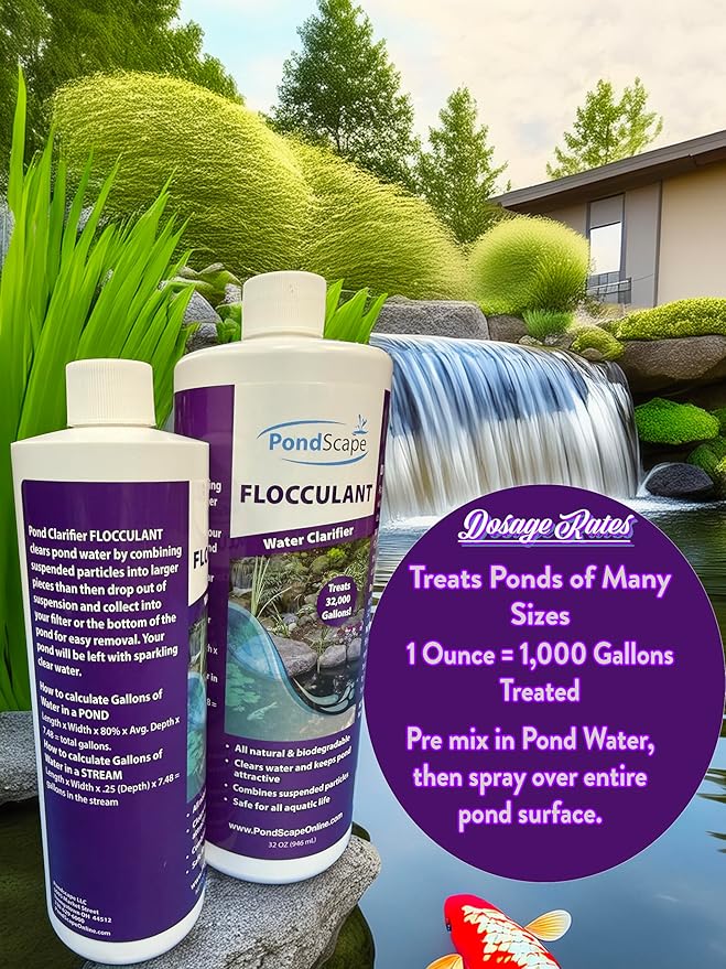PONDSCAPE Pond Flocculant – Clears Cloudy & Murky Pond Water – Fast-Acting Water Clarifier for Ponds, Water Gardens & Fountains – Safe, Biodegradable Formula