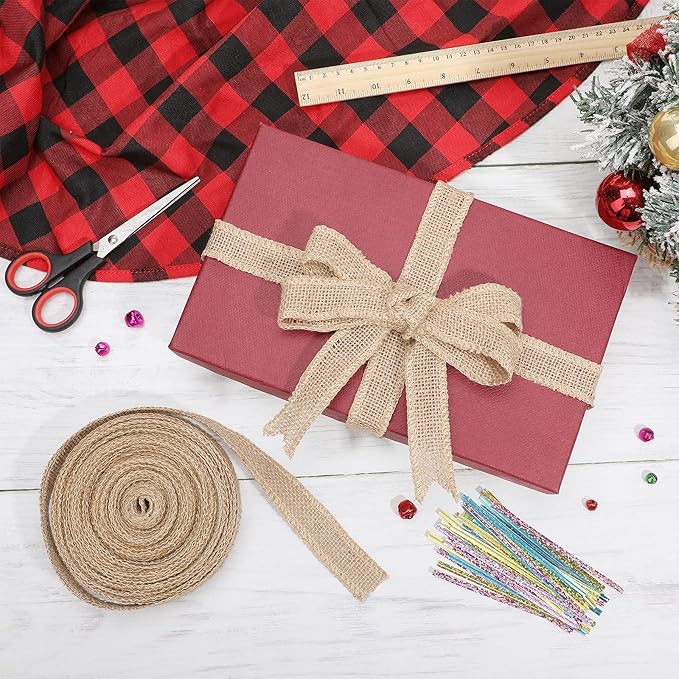 20 Yard 1 Inches Burlap Ribbon Wide Jute Ribbon Natural Burlap Fabric Roll Wired Edge for Wreaths, Christmas Tree Decoration, Big Bow Crafts, Gift Wrapping, Wedding