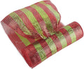 MEEDEE Red and Lime Deco Mesh 10 Inch Deluxe Foil Metallic Striped Deco Mesh Wreath Supplies Red and Green Christmas Mesh Ribbon for Christmas Tree, Garland, Gift Wrapping, Bows Making (30 Feet)