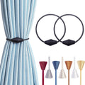 2 PCS Magnetic Curtain Tiebacks, European Style Convenient Drape Tie Backs Holdbacks for Thin or Thick Home & Office Window Draperies, No Tools Required-Black