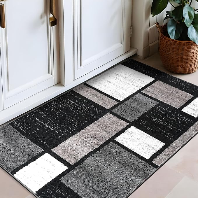 Rugshop Contemporary Modern Boxes for Home Office,Living Room,Bedroom,Kitchen Non Shedding Area Rug 2'7" x 4' Gray