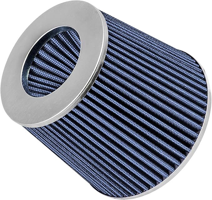 Mortar Aftermarket Auto Air Filter Replacement - Car Enthusiast Class Universal Cold Air Intake Gulps in More Air for More Engine Power & Passionate Induction Sound, 3.25 In, Blue
