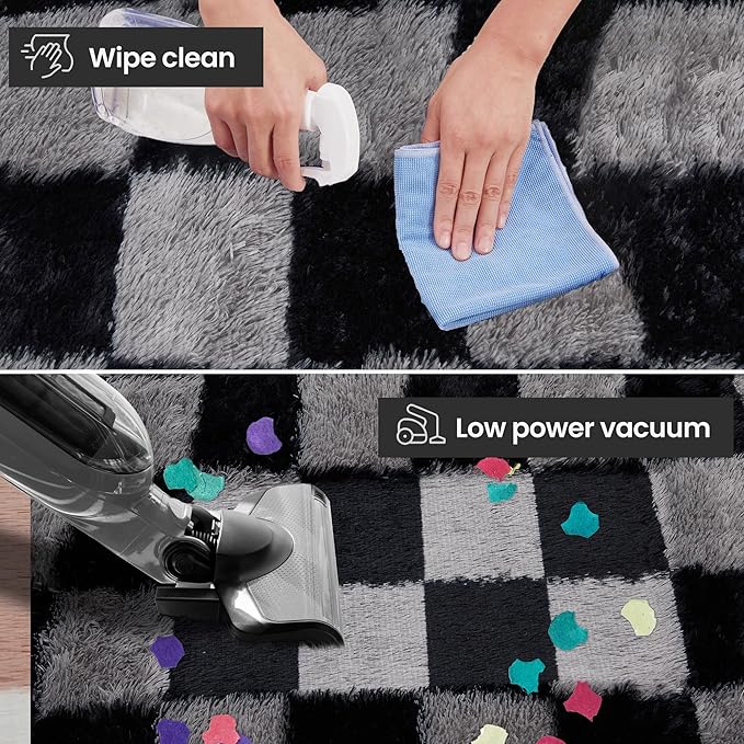 Super Soft Rug for Bedroom, 5x7 Ft Grey and Black Area Rug Classic Checkered Shaggy Rug Anti-Skid High Pile Soft Fluffy Fuzzy Carpet for Living Room Bedroom Kids Room Nursery, Dorm Home Decor