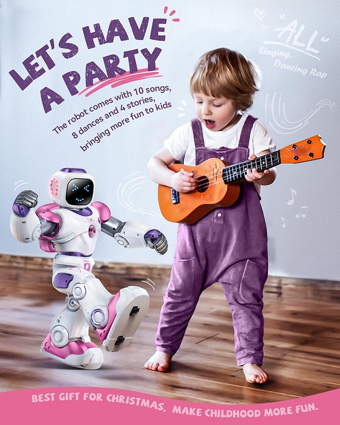 Ruko 1088 Smart Robot Toys for Kids, Large STEM Programmable Interactive RC Robot with Voice Control, App Control, Gifts for Boys & Girls Age 4 5 6 7 8 9, Pink