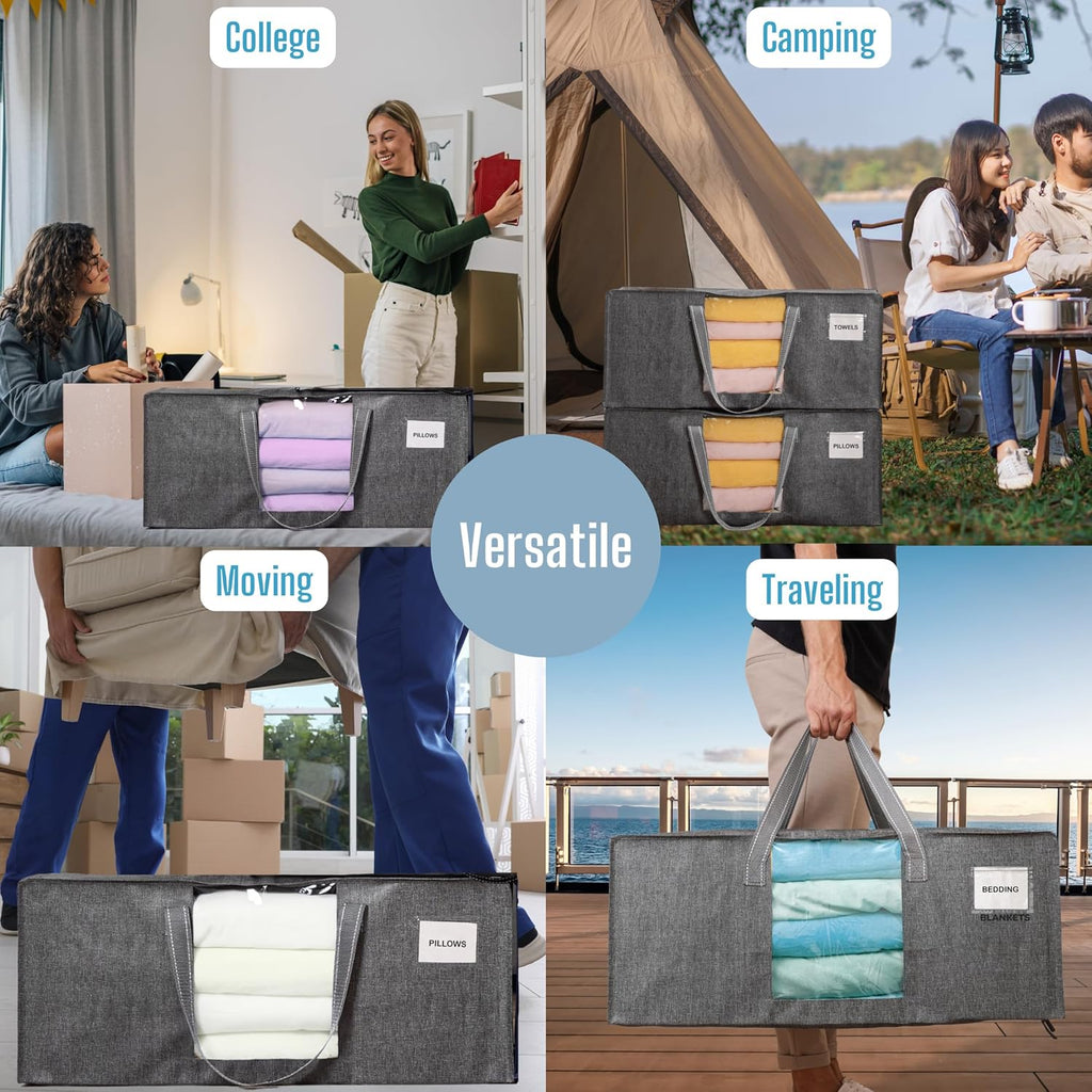 VENO 6 Pack Moving Bags Extra Large Storage Bags for College Move-In, Heavy-Duty Storage Totes, Packing Boxes, and Wardrobe Moving Supplies - Durable Laundry Bags for Clothes (Gray w/Window, 6 Pack)