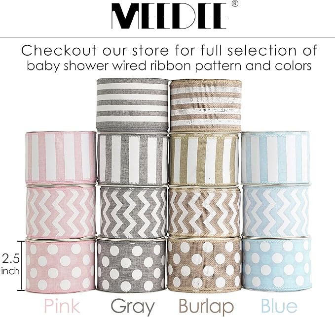 MEEDEE Polka Dots Burlap Ribbon - 2.5 Inch Wired Ribbon for Baby Shower, Farmhouse Decor, Elephant Wreath, Cakes - 10 Yards