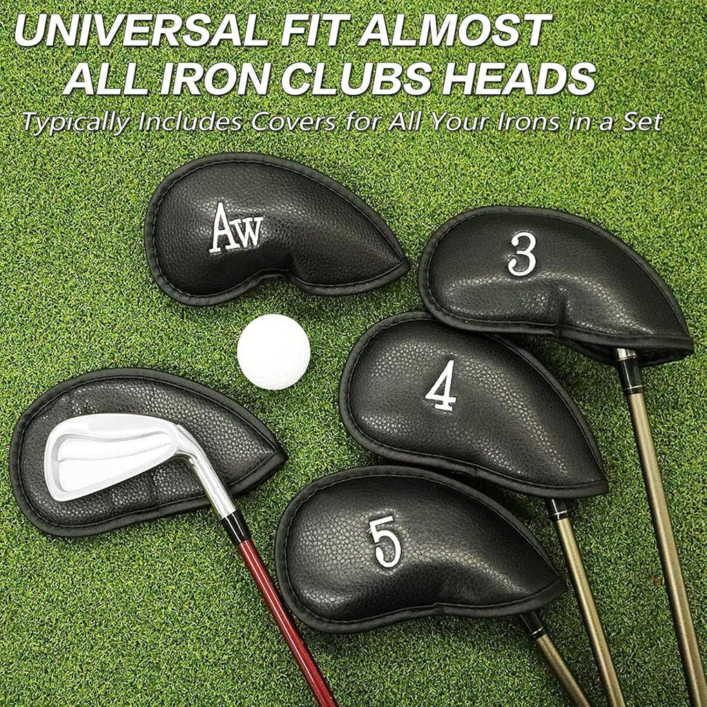 Golf Iron Head Covers (12-Pack) Synthetic Leather Waterproof Club Head Covers for Standard Irons – Magic Tape Closure, Universal Fit & Anti-Loss Design