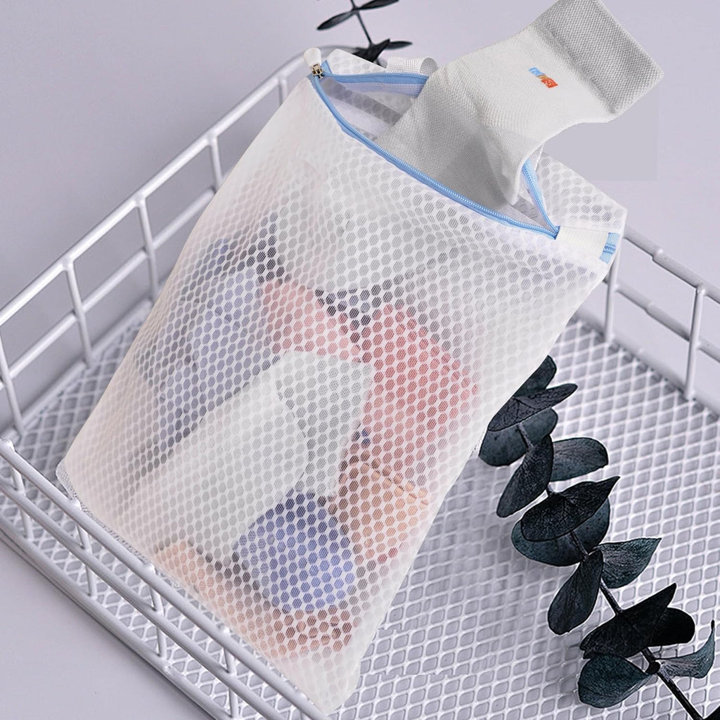 3 Pack Hanging Mesh Laundry Bags with S Metal Hooks,10x12 Inch Hanging Socks Laundry Bags, for Washing Machine