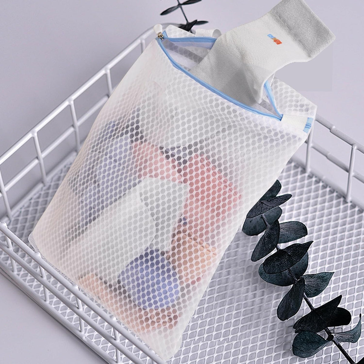 3 Pack Hanging Mesh Laundry Bags with S Metal Hooks,10x12 Inch Hanging Socks Laundry Bags, for Washing Machine