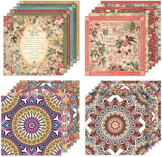 48 Sheets 24 Designs Scrapbook Paper Pad, 6"×6" Single-Sided Decopodge Craft Cardstock Paper,Scrapbooking DIY Decorative Background Cardmaking Supplies.Carols&Datura
