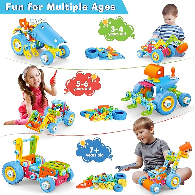 MOONTOY STEM Toys for 3 4 5 6 7 8+ Year Old Boy Easter Gifts Easter Basket Stuffers, Toddler 3-5 Block Stem Kits Building Toys for Kids Ages 4-8 5-7 6-8 4-6 8-12 Erector Set Creative Activities 118pcs