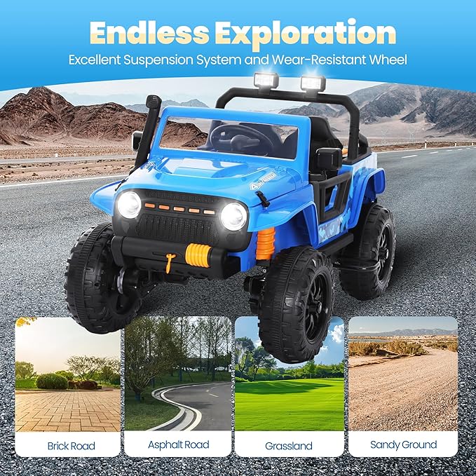 24V Kids Toddler Ride On Truck Electric Car Kids Ride On Truck Car Electric Jeep Off-Road Truck for Parent Remote Control LED Lights Music Powerful Wheels for Ages 3+(Blue)