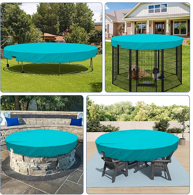 ECOOPTS 11 ft Waterproof Round Polyester Pool Cover for Above Ground Pools, Swimming Pool Cover Protector Winter Safety Cover (Turquoise)