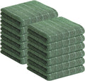 Homaxy 100% Cotton Terry Kitchen Towels(Grass Green, 13 x 28 inches), Checkered Designed, Soft and Super Absorbent Dish Towels, 12 Pack