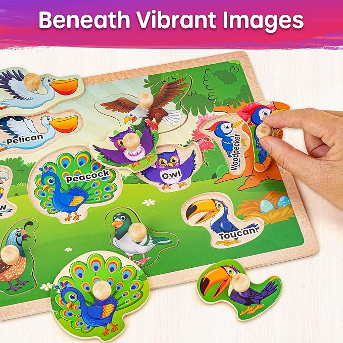 SYNARRY Wooden Puzzles for Toddlers 1-3, 6XSET Animals Puzzles for Toddlers 2-4 with Rack, Toddler Puzzles Ages 2-4, Kids Learning Educational Montessori Toys for 2 3 Year Old, Gifts for Boys Girls