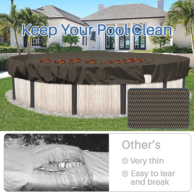 ECOOPTS 16 ft Round Pool Cover for Above Ground Pools, Swimming Pool Cover Protector Winter Safety Cover (Brown)