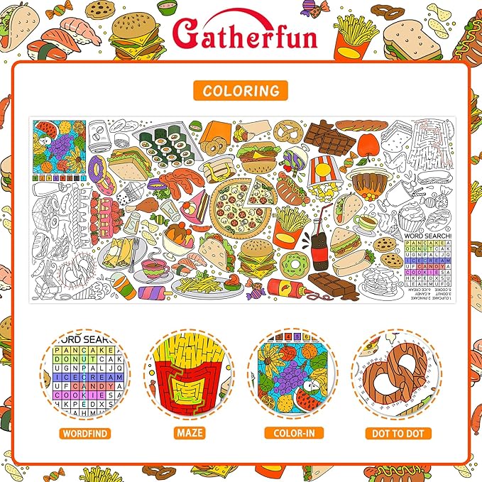 Gatherfun Giant Kids Coloring Poster | 31.5 x 72 Fun Food-Themed Activity for Classroom, Birthday & Events | Versatile as Wall Décor or Table Cover