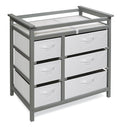 Badger Basket Modern Baby Changing Table - Diaper Station Organizer with 6 Storage Drawers, Reversible Baskets, Safety Rails - Baby Nursery Furniture with Changing Pad and Belt - Gray
