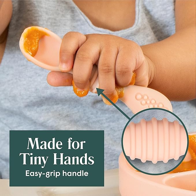 Simka Rose Silicone Baby Spoons Self Feeding (6 Pack)- First Stage Infant Spoons for Babies & Toddlers- Baby Led Weaning Shallow Spoons- Easy on Gums- 6 Months+ -Dishwasher Microwave Safe