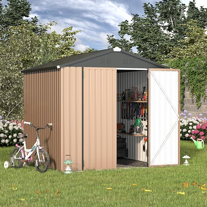 U-MAX 7' x 7' Storage Metal Shed, Large Outdoor Sheds & Outdoor Storage Clearance 7x7, Lockable Garden Shed, Utility and Tool Storage for Garden, Backyard, Patio and Outside Use