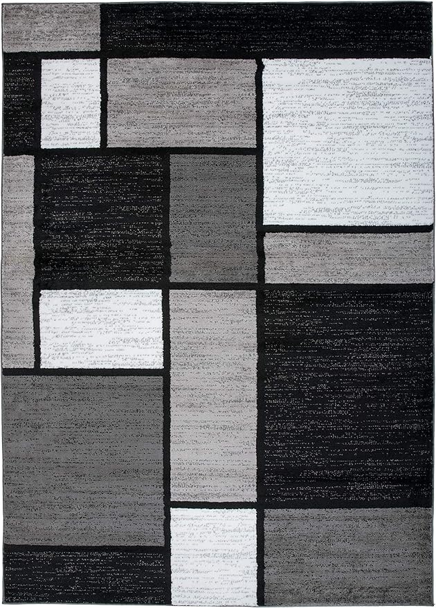 Rugshop Contemporary Modern Boxes for Home Office,Living Room,Bedroom,Kitchen Non Shedding Area Rug 6' 6" X 9' Gray