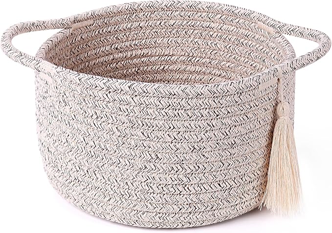 Small Soft Organizer Baskets，Decorative Mini Round Woven Rope Storage Bin Empty Gift Baskets for Man，Office, Desk Decor, Gifting, Kids, Toys, Pre Shaped, Brown, 2 Pack