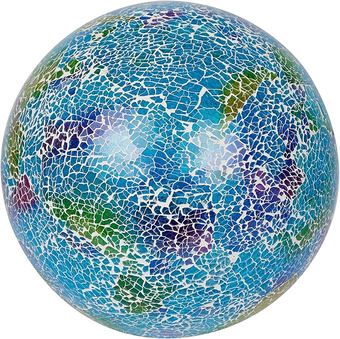 Alpine Corporation - Shades of Blue Crackle Glass Gazing Ball, Colorful Garden Décor for Patio & Yard, 12" Tall (Multicolor)