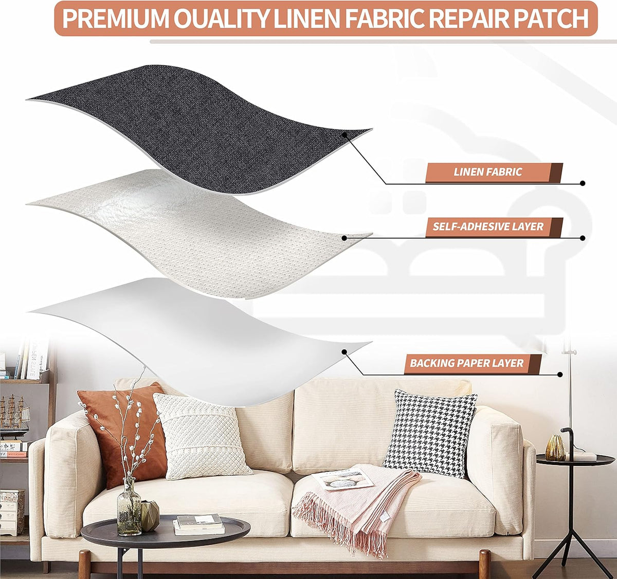 Fine Linen Fabric Patches, Self-Adhesive, Extra Large 12x40 inch, Multi Color, for Sofa & Clothes Repair (Dark Grey)