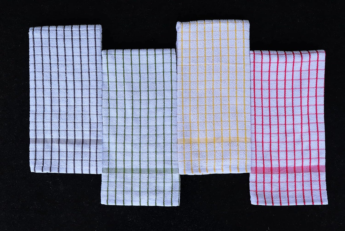 AMOUR INFINI Kitchen Towels Set of 4 - Highly Absorbent, Super Soft Terry Cotton 20x28 Inch Dish Towels with Hanging Loop - Hand & Tea Towels for Cleaning & Drying Dishes (Ass- Charcoal)