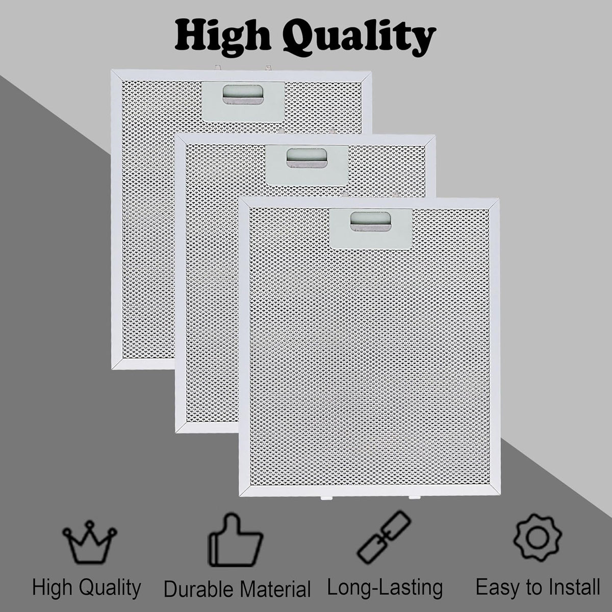 𝑼𝒑𝒅𝒂𝒕𝒆𝒅 W10169961A Aluminum Range Hood Filters Replacement 3 Pack 10.5 x 12 Inch by Wadoy, 3-Layer Aluminum Mesh Range Hood Filter Metal Slip Joints Compatible with Whirl-pooll