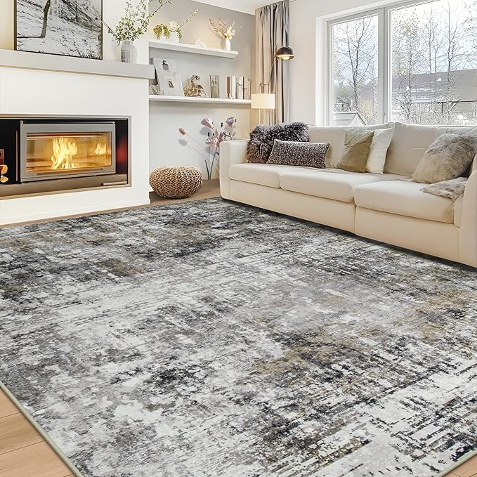 10x14 Area Rugs Large Living Room Rug Washable: Modern Abstract Rug Indoor Modern Carpet Non Slip for Dining Room Bedroom Nursery Home Office Black Gold