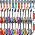 48 Pcs Colorful Inflatable Instruments Rock Star Toy Set Including 24 Plastic Microphones, 24 Guitars and 1 Inflator for Musical Concert Themed Party Decoration