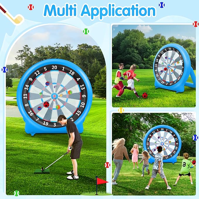6FT Inflatable Dartboard, Giant Kick Darts Soccer Darts Golf & Throw Dart with Air Pump, Giant Outdoor Games, Blow up Soccer Dart for Yard Party Large Dartboard for Kids & Adults 20+Games